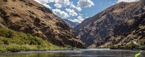 view on the snake river and hells canyon from the raft
