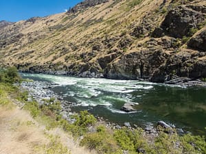 Oregon side view from above of the Wild Sheep Rapids in Hells Canyon on the Snake River