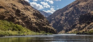 a beautiful and typical view of Hells Canyon and the Snake River from a raft