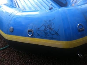 a new sticker of a horned beast on the blue gear boat