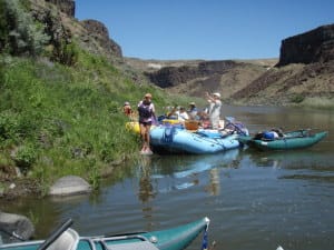 the rafts get pulled into the shore on a owyhee whitewater rafting trip